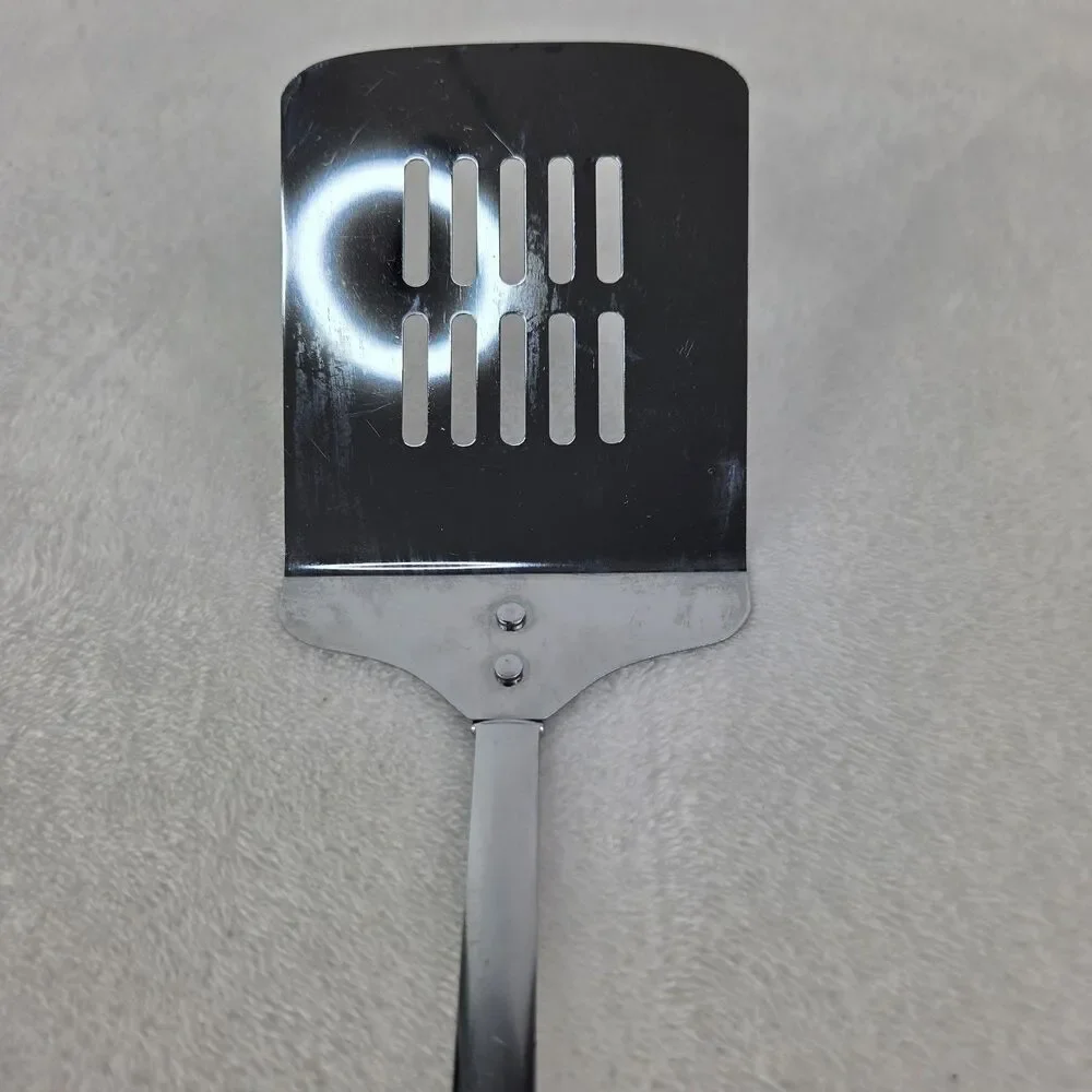 Vintage Japan Stainless Steel Slotted Spatula Turner MCM Plastic Almond Handle